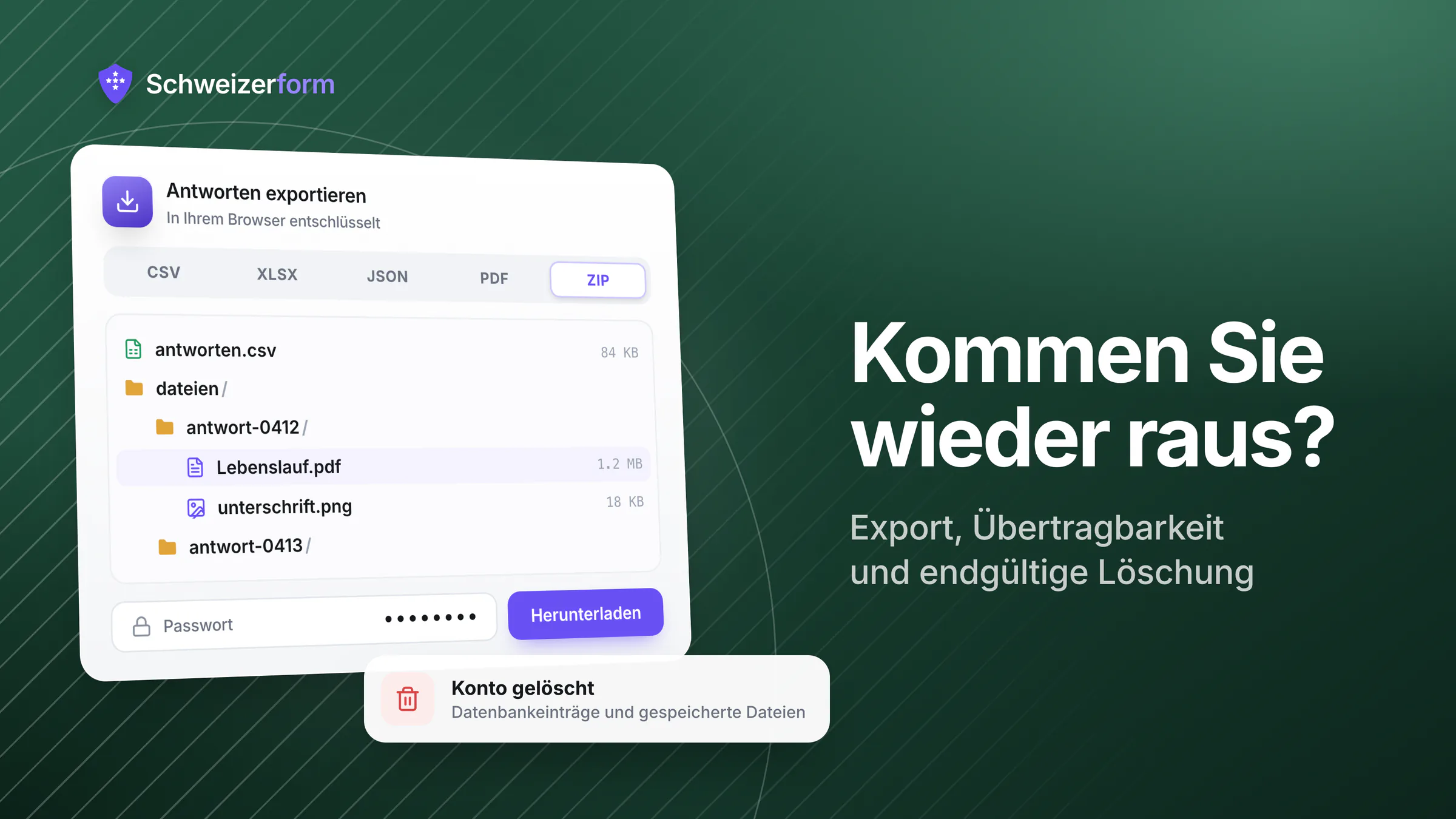 Kommen Sie wieder raus? Export, Übertragbarkeit und endgültige Löschung