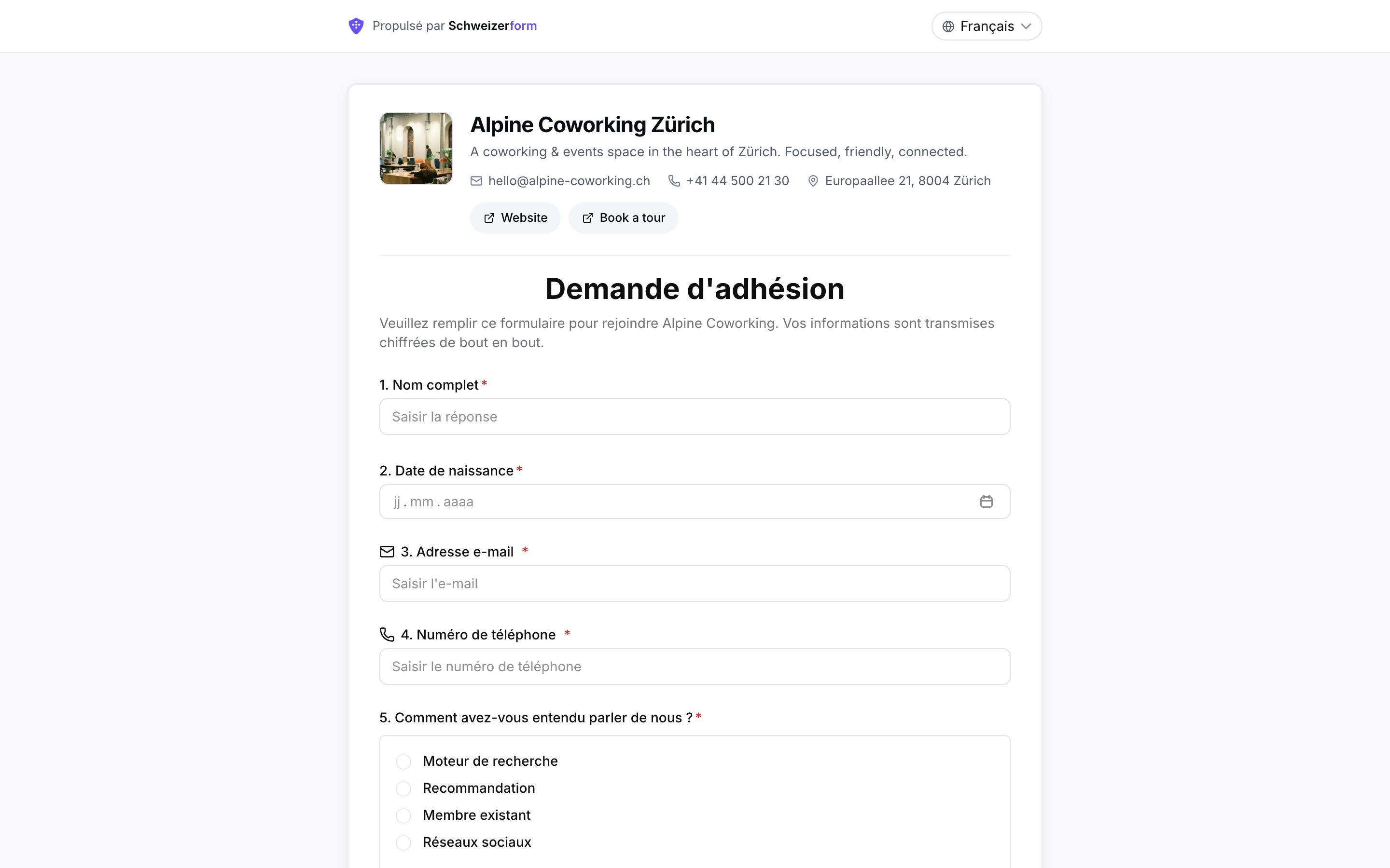 The same public form shown in French